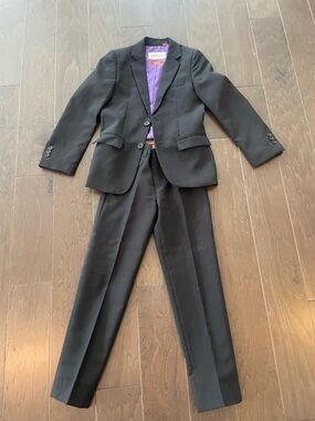 OppoSuits Black Slim-Fit Two-Piece Boy’s Suit with Purple Lining
